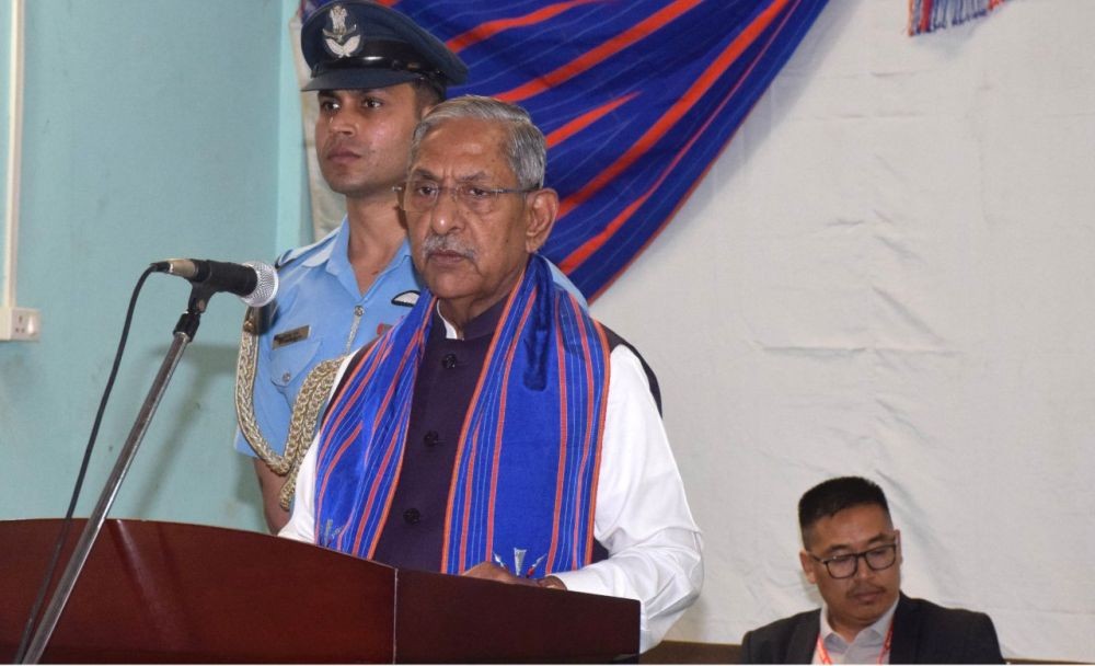 Nagaland Governor Nand Kishore Yadav addresses a programme marking his visit to Meluri district at the Meluri Village Council Hall on October 28. (Photo Courtesy:  Lok Bhavan Nagland/X)